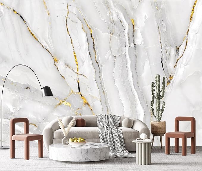 YQWDMX - Grey and White Marble Peel and Stick Wallpaper Mural for Living Room and Bedroom ZY02 S