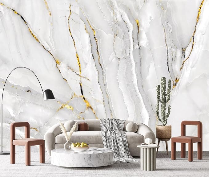 YQWDMX - Grey and White Marble Peel and Stick Wallpaper Mural for Living Room and Bedroom ZY02 M