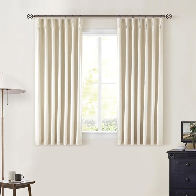 Beige Blackout Cafe Curtains 45 Inch Length 2 Panel Set Pinch Pleated Back Tab Linen Blend Black Out Short Curtains Boho Farmhouse Thermal Insulated Small Window Drapes for Bathroom Kitchen RV