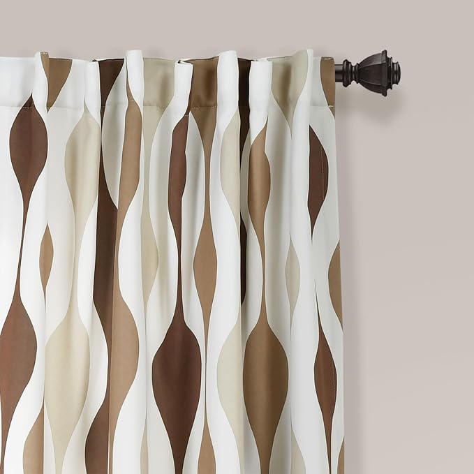 Lush Decor Mid Century Geo Room Darkening Window Curtain Panels Pair 52" W x 84" L Neutral - Retro Curtains for Living Room - Vintage Drapes