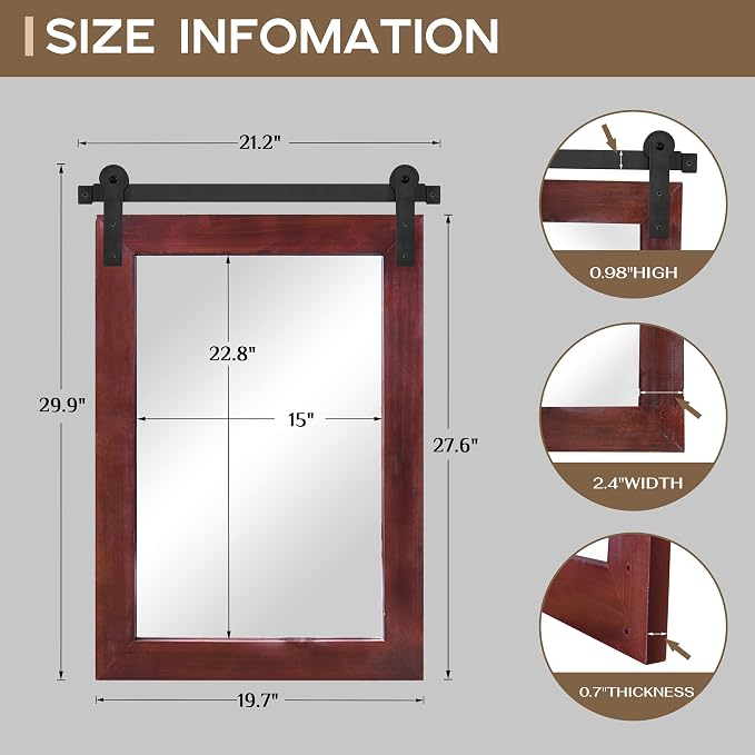COGOOD Bathroom Mirrors for Over Sink - 22 x 30 Farmhouse Barn Door Wall Mirror for Bathroom, Living Room, Entryway Wall Decor Espresso