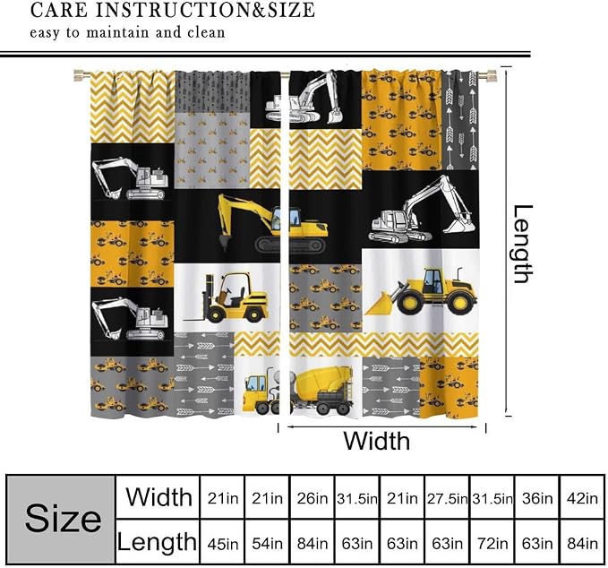 Excavator Blackout Curtain,Boys Kids Construction Vehicles Curtains Equipment Trucks Cartoon Car for Kitchen Office Bedroom Cafe Dining Room Living Room Drapes, 55x63 in