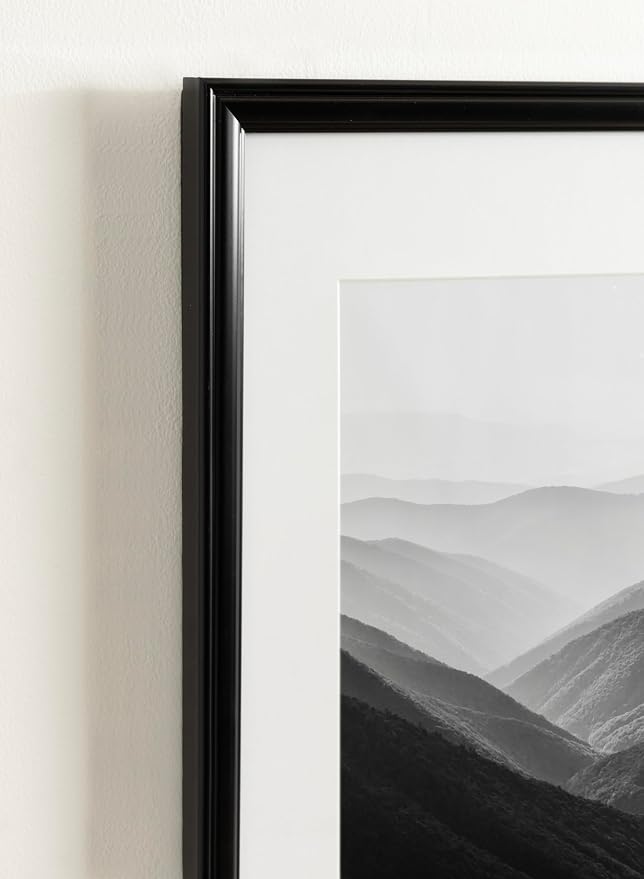 Kate and Laurel Adlynn Rectangle Picture Frame Set of 3; 14 x 18 matted to 11 x 14; Black; Modern Three-Piece Frame Set for Gallery Wall Frame Set in Living Room Wall Decor