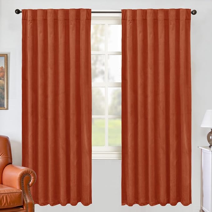 BGment Terracotta Velvet Curtains 72 Inch Length for Bedroom, Burnt Orange Luxury Thermal Insulated Blackout Super Soft Window Curtains with Back Tab Rod Pocket for Living Room, 2 Panels, 52 x 72 Inch