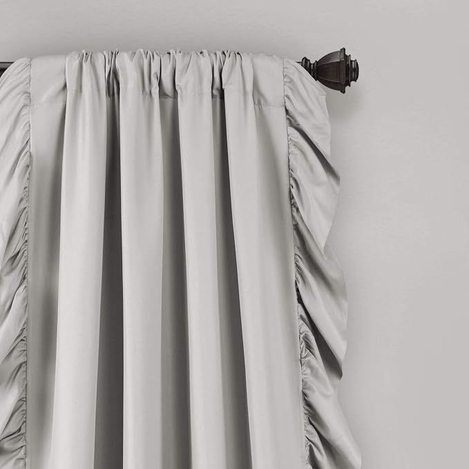 Lush Decor Reyna Ruffle Window Curtain Panel Set, Pair, 54" W x 84" L, Light Gray - Flowy Curtain - Romantic Ruffle Curtains for Bedroom, Living room, or Dining Room - Farmhouse & Cottage Home Decor