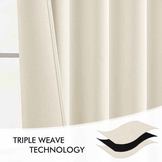 MIULEE Birch Back Tab Blackout Curtains 63 Inch Length 2 Panels Set for Living Room Bedroom Privacy, Rod Pocket/Pinch Pleat Thermal Insulated Room Darkening Pleated Light Blocking Drapes