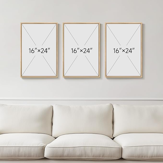 Framed Neutral Botanical Wall Art, 3 Piece Minimalist Contemporary Floral Canvas Prints Paintings, Modern Boho Beige Flower Line Pictures for Living Room Bedroom Office Dining Room Wall Decor 16x24 In