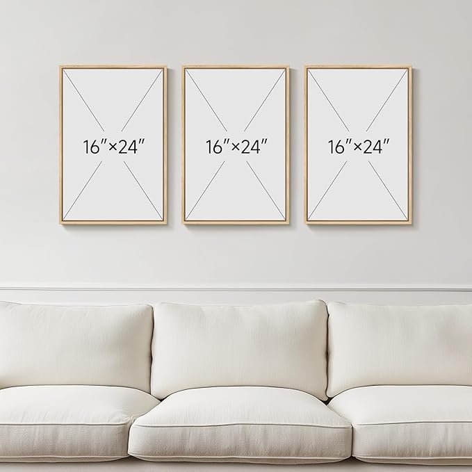 Framed Botanical Wall Art for Living Room, 3 Piece Neutral Sage Green Eucalyptus Leaf Canvas Prints, Modern Minimalist Watercolor Plant Pictures for Dining Room Bedroom Office Wall Decor, 16x24 inch
