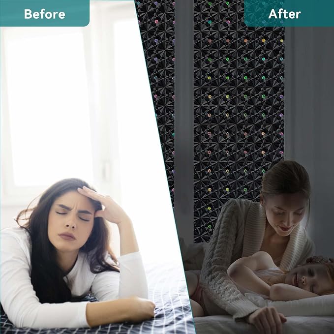Windimiley Blackout Window Film, 100% Light Blocking Privacy, 11.8" x 78.7" | Room Darkening, Black Out Film for Window Inside，Static Cling No Glue Removable, UV Heat Blocking,Renter Friendly for Bedroom