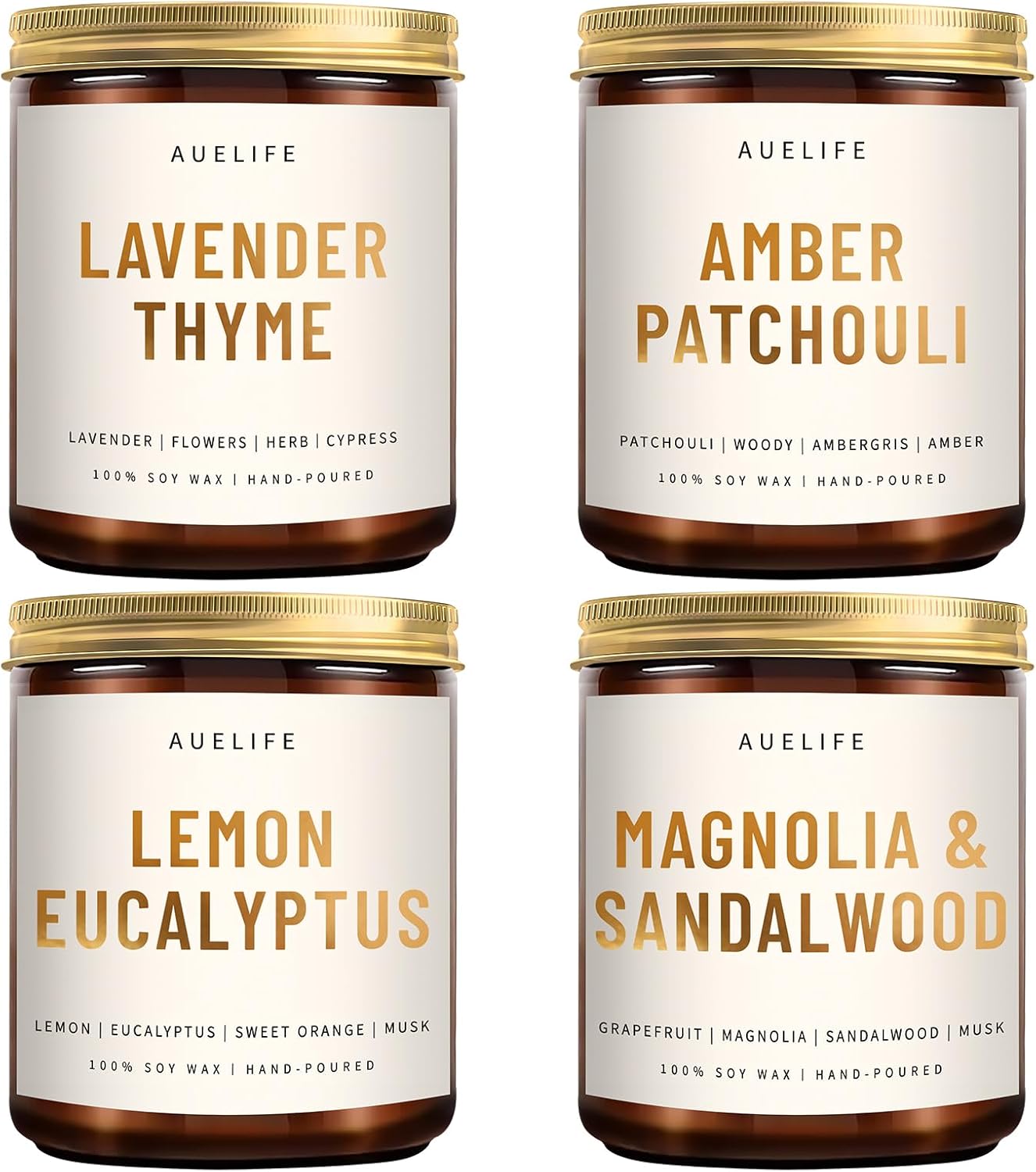 4 Pack Scented Candles Set | Scented Candles for Home, Candle Gifts for Women Men, Soy Candle for Home, Aromatherapy Gift of Amber Patchouli/Lemon Eucalyptus/Lavender/Sandalwood