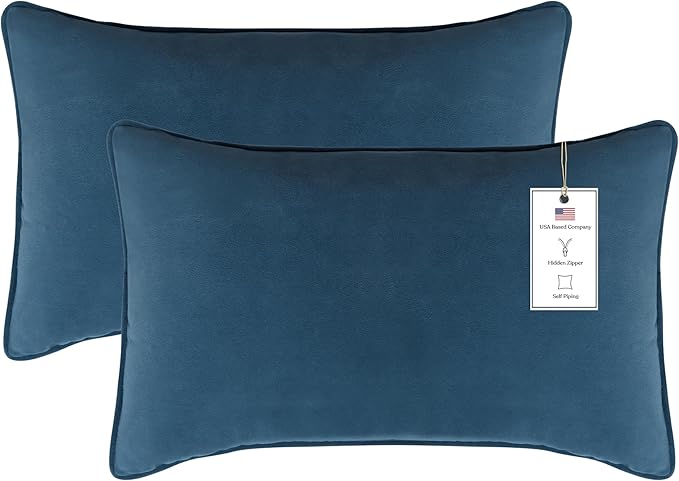 A1HC Set of 2 Luxurious Fine Soft Velvet Throw Pillow Covers Only, for Sofas, Beds, Vibrant Colors and Hidden Zipper. Enhance Your Living Space with Decorative Couch Pillow 12"x20", Teal