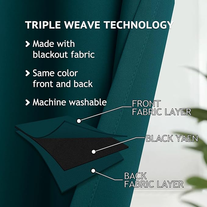 COSVIYA Blackout Curtains 84 inch Length 2 Panels Set Dark Teal Room Darkening Window Treatments Insulated Thermal Curtain Drapes for Bedroom/Living Room,52x84 inches