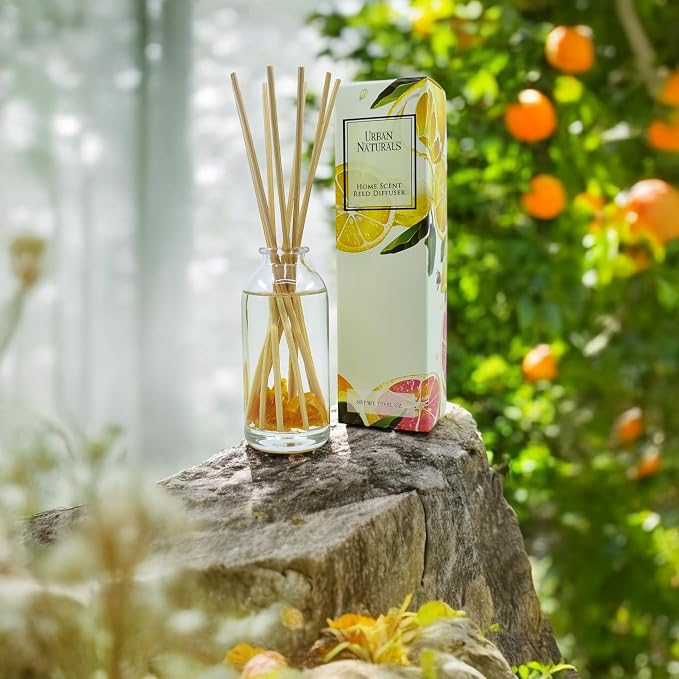 Urban Naturals Reed Diffuser Set, Citrus Bliss - Bathroom Shelf Décor | Mandarin Orange & Grapefruit with Real Orange, Fresh Home Fragrance