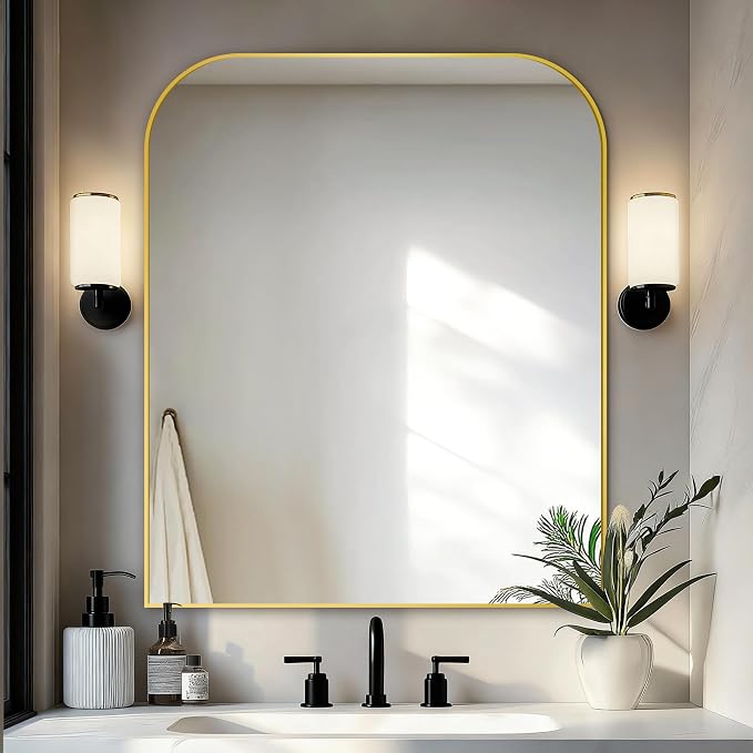 Bathroom Vanity Mirror,36" x 30" Gold Metal Framed Wall Mirror for Over Sink, Living Room, Bedroom,Entryway Decor