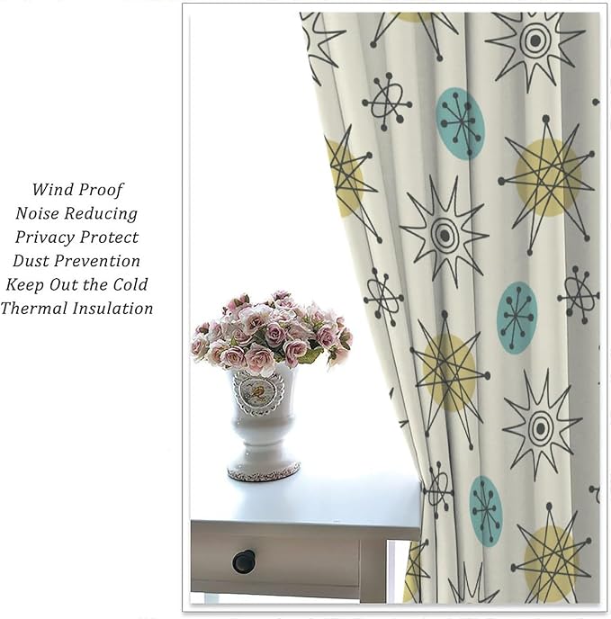 JESTRONRY Mid Century Modern Curtains. Retro 1950s Vintage Style Atomic Background Home Fabric Living Room Bedroom Kitchen Bathroom Decor 63x72in