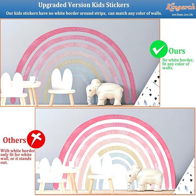 Large Colorful Rainbow Wall Decals, Insparational Peel and Stick Fabric Nursery Wall Decor, Removable Home Room Wall Decor Murals Stickers for Kids Girls Toddler Bedroom Living Room Playroom