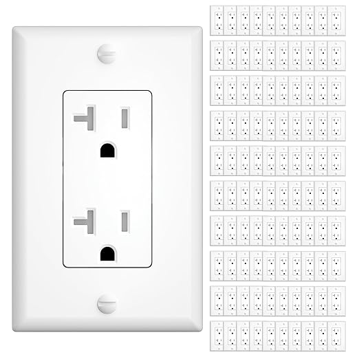 Amico Standard Electrical Outlets, Tamper Resistant, 2-Pole 3-Wire Wall Outlet, 125V/1875W, NEMA 5-15R, Wall Plates and Screws Included, for Home and Business, White, UL Listed, 20 Amp, 100 Pack