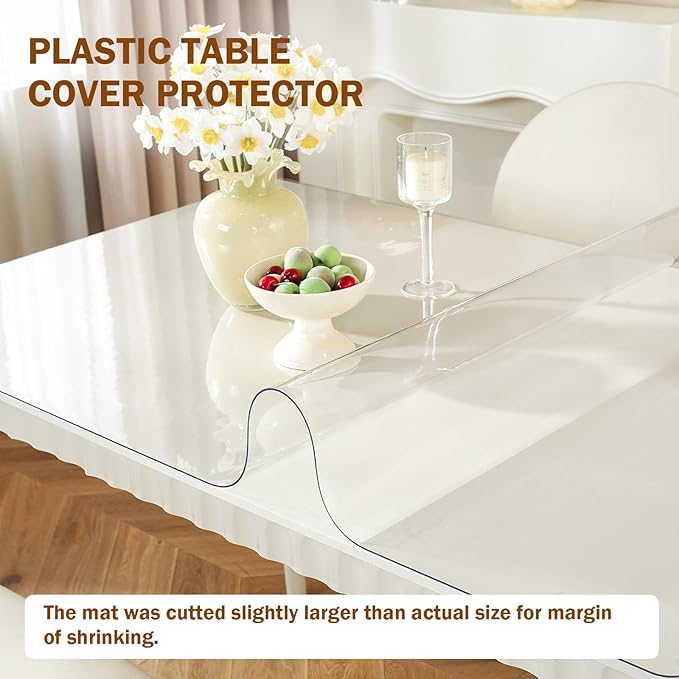 Royhom Clear Table Protector 36 x 84 Inch - 1.5mm Thick Plastic Table Cover, Clear Table Cover Protector Rectangle, Waterproof PVC Desk Mat for Coffee Table, Writing Desk, Dining Room, Dresser