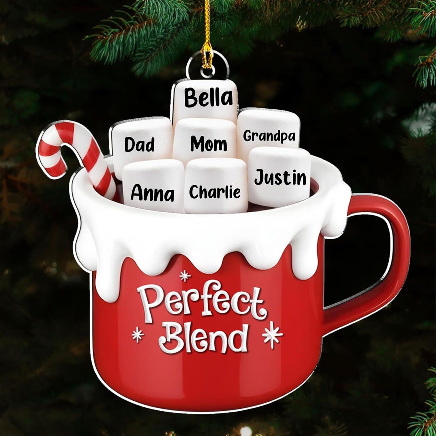A Blend of Christmas Cheer Personalized Acrylic Ornament – Custom Name Charms Family Members up to 10 People, Holiday Decoration for Family Members & Friends