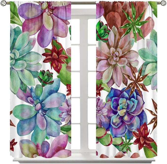 Succulents Tropical Plant Curtain Floral Boho Watercolor Summer Desert Botanical Vintage Garden for Home Kitchen Restaurant Decoration Drapes 2 Panels 42x54 Inch