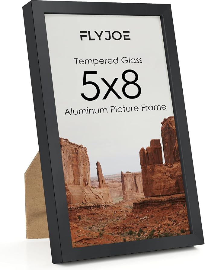 FLYJOE 5x8 Metal Picture Frame - Black Aluminum Photo Frames-Real Real Glass,Tabletop Display,Mounting Horizontally or Vertically Decor for Wall Gallery Poster Photo 5x8 Frames, Black