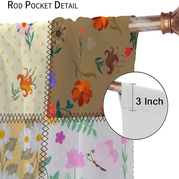 Boho Patchwork Floral Blackout Curtains Boho Vintage Flower Bohemian Colorful Spring Retro Print Window Drapes for Bedroom Living Room Kitchen Cafe （W21xL45 Inch） x2 Panels