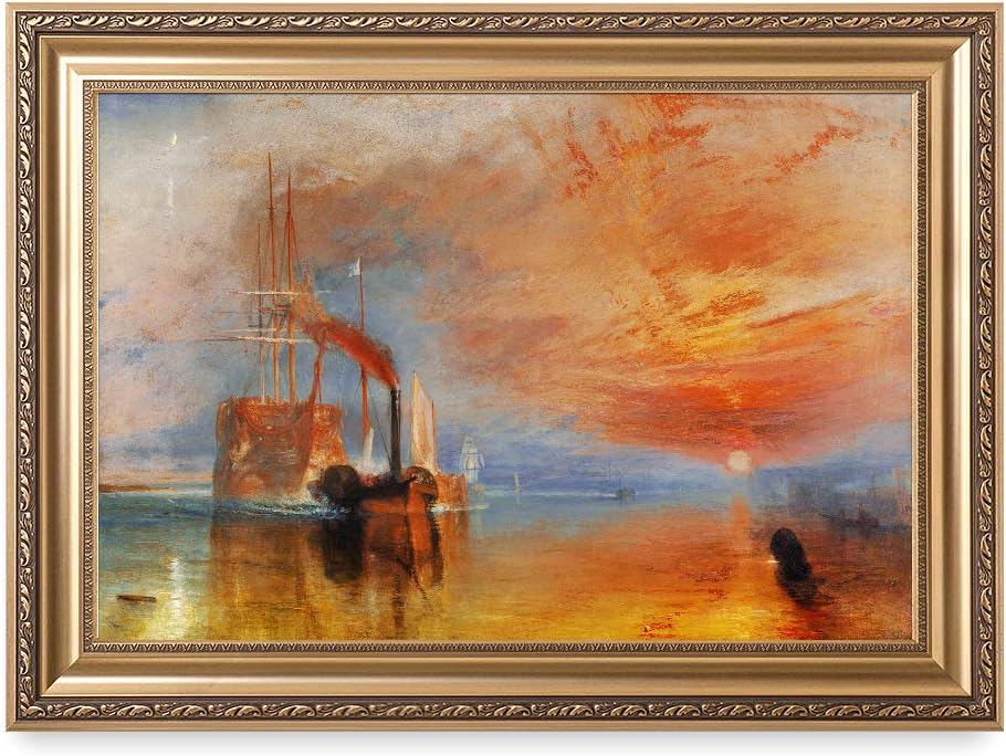 DECORARTS - The Fighting Temeraire by William Turner. Giclee Print on Canvas. Ready to Hang Framed Wall Art for Home and Office Decor. Canvas Print Size: 30x20in Total Framed Size: 36x26