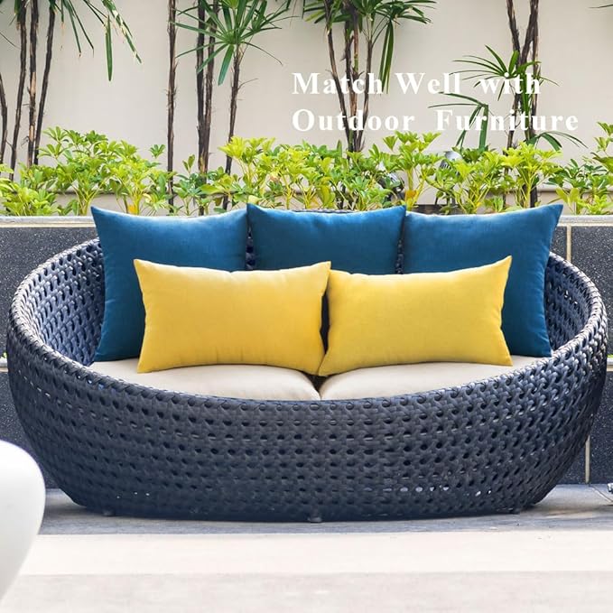 MIULEE Pack of 2 Decorative Outdoor Solid Waterproof Throw Pillow Covers Faux Linen Garden Farmhouse Coastal Cushion Cases for Summer Patio Tent Balcony Couch Sofa 20x12 Inch Blue