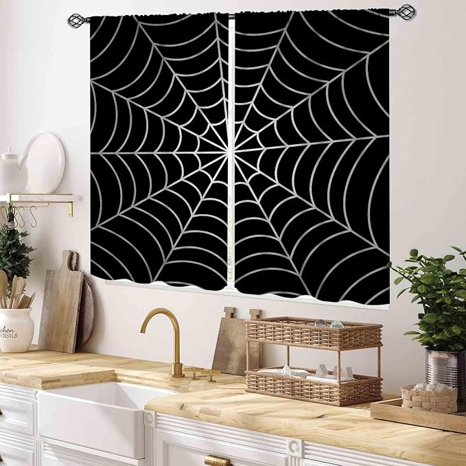Super Hero Spider Curtains, Black Superhero Spider Web Boys Curtains for Kids Baby Room Living Room Bedroom Nursery Playroom Blackout Drapes 2 Panel Sets, 55x39 Inch