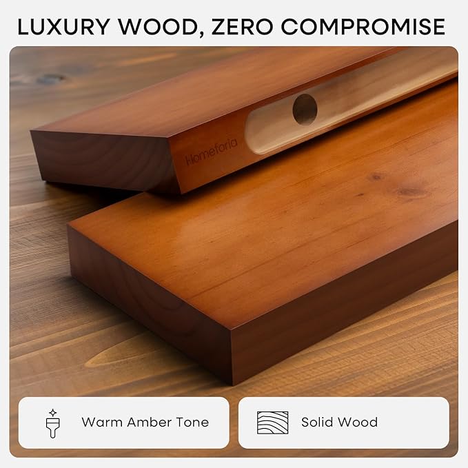 Homeforia Oak Floating Shelves 30 inch Long, High End Solid Real Wood 30inch Floating Shelves for Wall Mounted, Honey Oak Wooden 30in Floating Shelf, Heavy Duty Bracket, 30 X 6.5 X 1.75 in, Set of 4