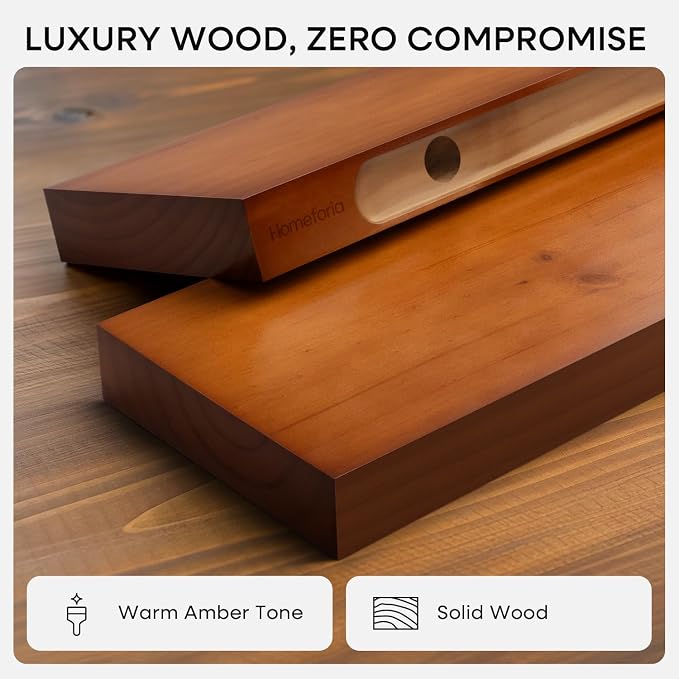 Homeforia Oak Floating Shelves 42 inch Long, High End Solid Real Wood 42inch Floating Shelf for Wall Mounted, Honey Oak Wooden 42in Floating Shelves, Heavy Duty Bracket, 42 X 6.5 X 1.75 in, Set of 2