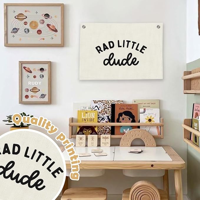 RTXLEZM Boys Room Decor, Rad Little Dude Room Canvas Banner Wall Hanging, Minimalist Black and White Wall Art Prints for Kids Toddler Boys Nursery Bedroom Playroom Decor, 20x30 Inch