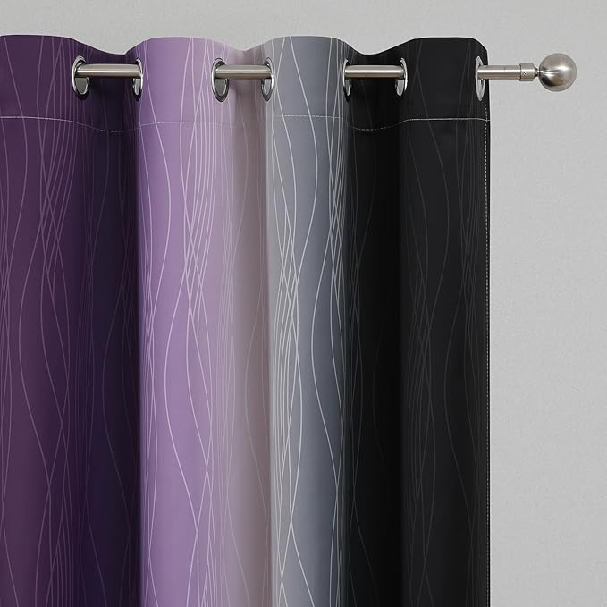 Estelar Textiler Black and Purple Ombre Blackout Curtains 54 Inch Length 2 Panels, Full Room Darkening Gradient Drapes for Window, Thermal Insulated Grommet Short Curtains for Bedroom,52Wx54L