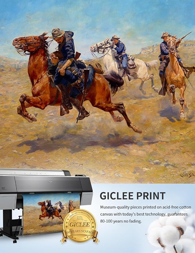 DECORARTS - My Bunkie by Charles Schreyvogel. Classic Painting Reproduction, Giclee Prints Ready to Hang Framed Wall Art for Wall Decor. Picture Size: 24x16 in, Framed Size: 28.75x20.75 in