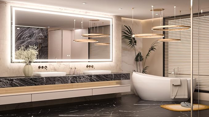 Keonjinn LED Bathroom Mirror 84 ” x 40 ” with Frontlit & Backlit, Lighted Mirror for Bathroom Wall with Dimmable 3-Color Lights, Large Anti-Fog Mirror, HD Tempered Glass, UL-Listed LED Driver