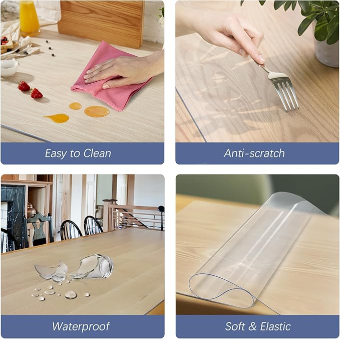 Vicwe 42 x 78 Inch Clear Table Cover Protector,1.5mm Thick Clear Table Protector, Rectangle Waterproof Plastic Table Cover, Scratch Proof and Easy Cleaning for Dining Room Table