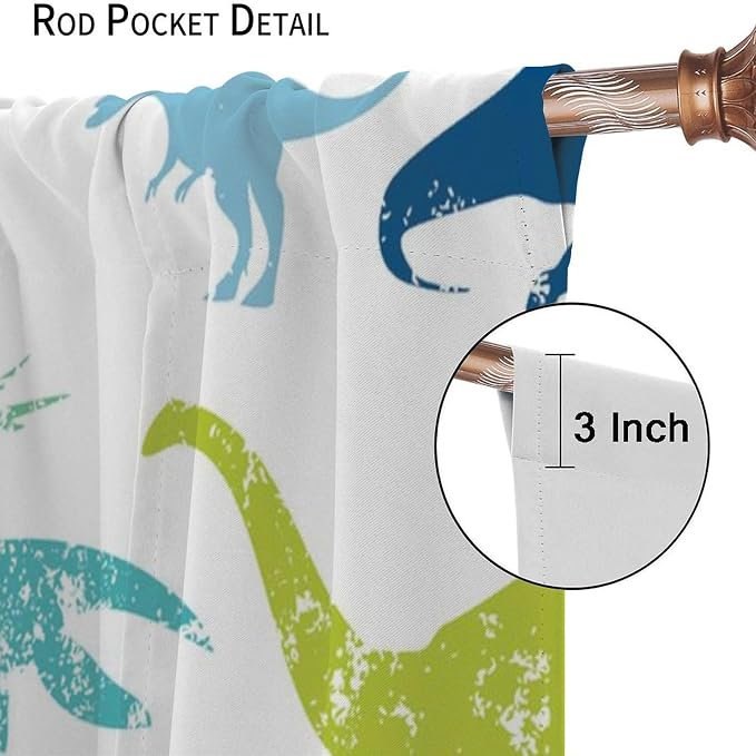 YCness Dinosaur Curtains for Boys Girls Children Nursery Room Decor Cartoon Dino Cute Wildlife Animal Theme Art Printed Window Drapes Decor Fabric Set 2 Panel 42x63 Inch 80% Shading Rate