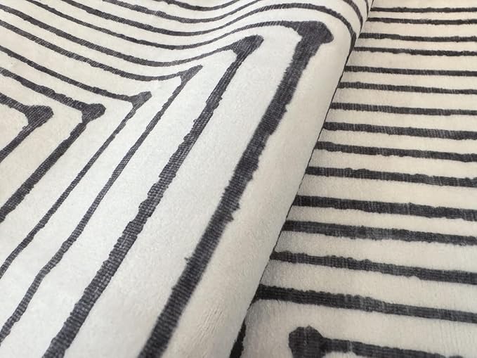 GLN Rugs Contemporary Collection - Machine Washable Area Rug, Contemporary Washable, Non Slip, Low Pile Chenille Rug, Living Room, Bedroom, Kitchen Rug (4' x 6' Black Beige)