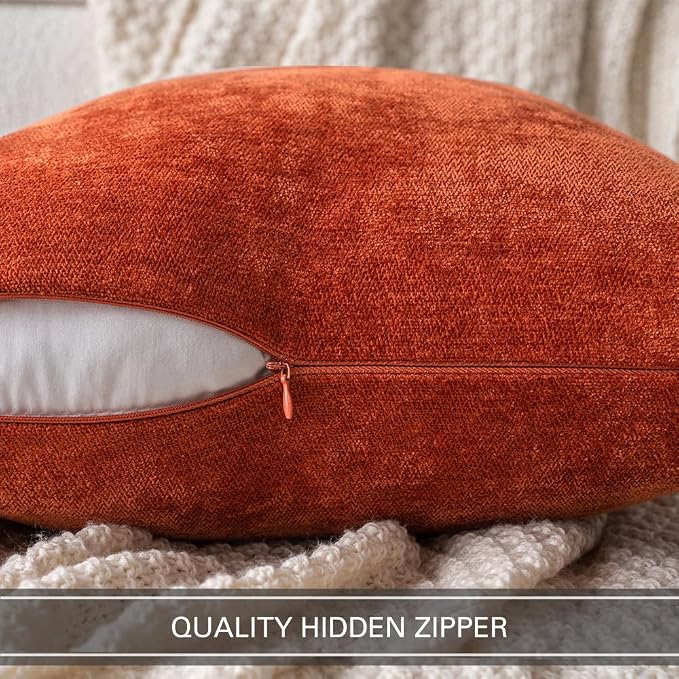 MIULEE Pack of 2 Terracotta Decorative Pillow Covers 20x20 Inch | Soft Chenille Couch Throw Pillows Farmhouse Cushion Covers for Home Decor Sofa Bedroom Living Room