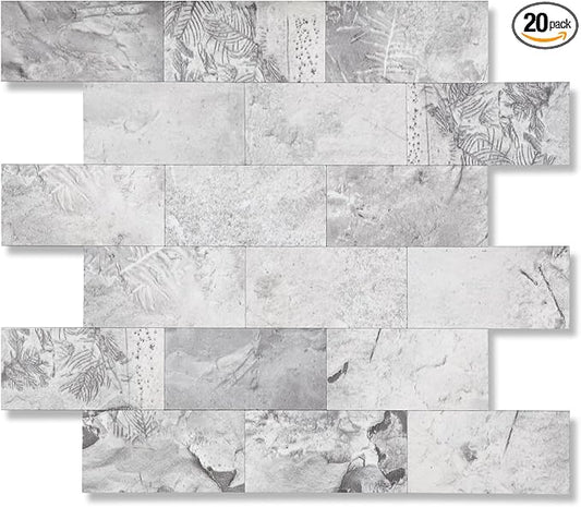 2026 New Upgrade Peel and Stick Backsplash Tile, Peel and Stick Wall Tile for Kitchen, Bathroom, Fireplace, Laundry (Gray Stone, 20 Packs)