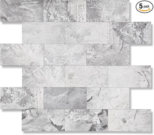 2026 New Upgrade Peel and Stick Backsplash Tile, Peel and Stick 11.34" X 11.57" Wall Tile for Kitchen, Bathroom, Fireplace, Laundry (Gray Stone, 5 Packs)