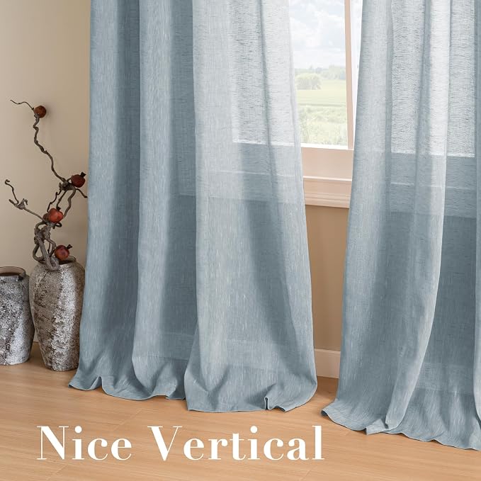 H.VERSAILTEX Linen Curtains Nickel Grommet Natural Linen Semi-Sheer Curtains 2 Panels Privacy Added Premium Soft Rich Material Drapes for Bedroom/Living Room - 37x63 Inch- Teal