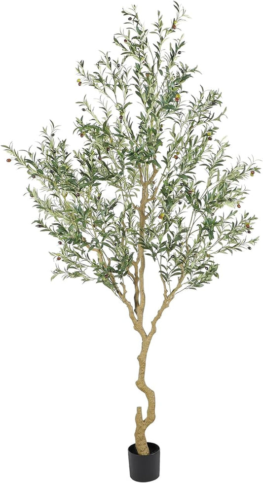 Nafresh Tall Faux Olive Tree，9ft（108in） Realistic Potted Silk Artificial Olive Tree， Fake Olive Trees Indoor with Green Leaves and Big Fruits for Home Office Living Room Stairs Patio Decor.