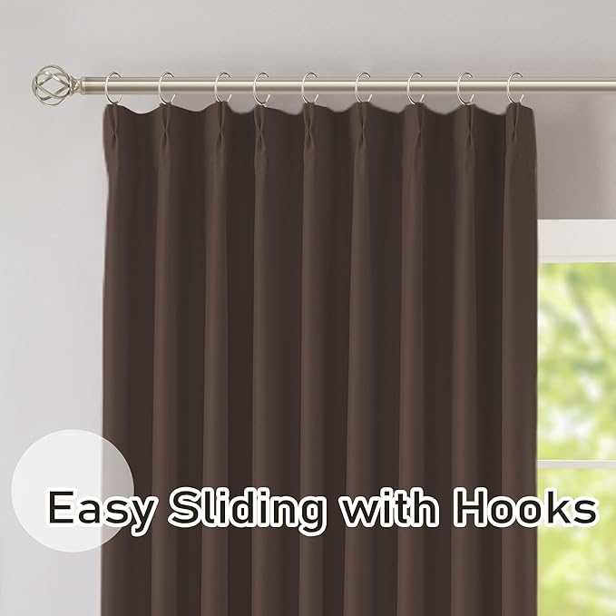 DONREN Brown Pinch Pleated Blackout Curtains with Hooks - 90 inch Length Room Darkening Thermal Insulated Window Curtain Panels for Living Room Bedroom 2 Panel 40" Wx90 L