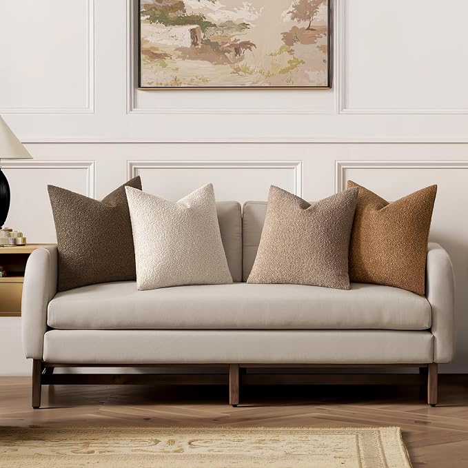 MIULEE Pack of 4 Fall Decorative Textured Boucle Throw Pillow Covers | 20x20 Inch Neutral Brown Accent Pillow Cases Couch Cushion Covers for Modern Farmhouse Boho Sofa Bed Livingroom Home Decor