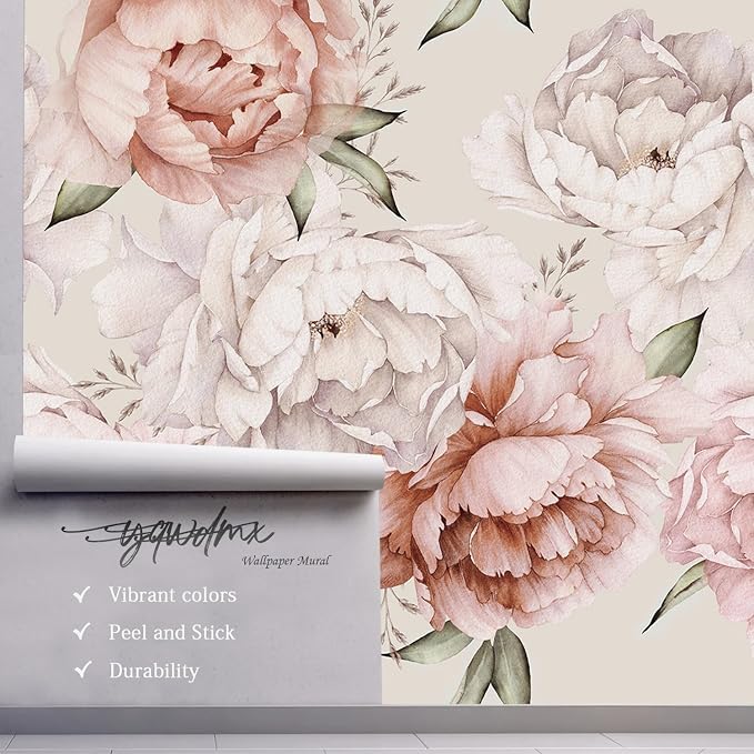 YQWDMX - Peel and Stick Floral Wallpaper with Pink Peony Self-Adhesive murals for Bedroom ZY11 M