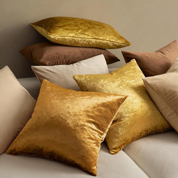 MIULEE Velvet Throw Pillow Covers 22x22 Inch, Pack of 2 - Golden, Soft Solid Decorative Pillow Covers Cushion Cases Modern Luxury Home Decor for Couch Sofa Bedroom Livingroom