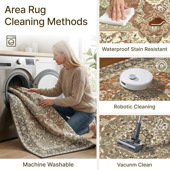 2x3 Rug for Entryway Hallway-Vintage Farmhouse Boho Floral Neutral Washable Stain Resistant Indoor Rugs for Home Decor(Brick&Brown)