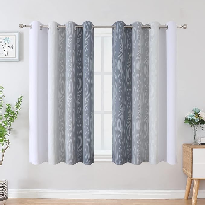 Estelar Textiler Grayish White and Grey Blackout Curtains for Living Room, Ombre Thermal Insulated Noise Reducing Blackout Drapes for Bedroom, Full Room Darkening Grommet Curtains, 52Wx54L, 2 Panels
