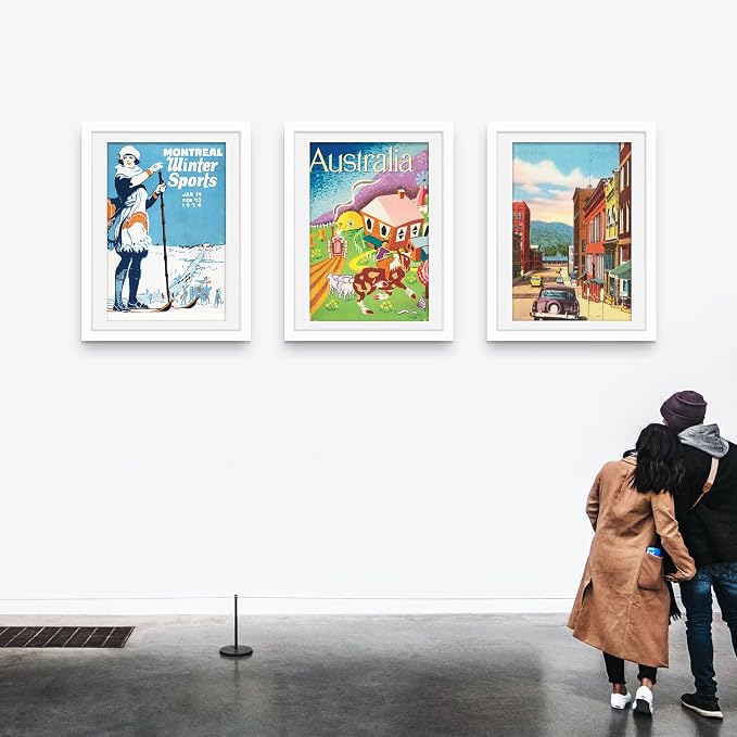 Picrit 30x40 Picture Frame 3 Pack, White Poster Frame, Display Poster 24 x 36 with Mat or 30 x 40 without Mat for Horizontal or Vertical Wall Mounting